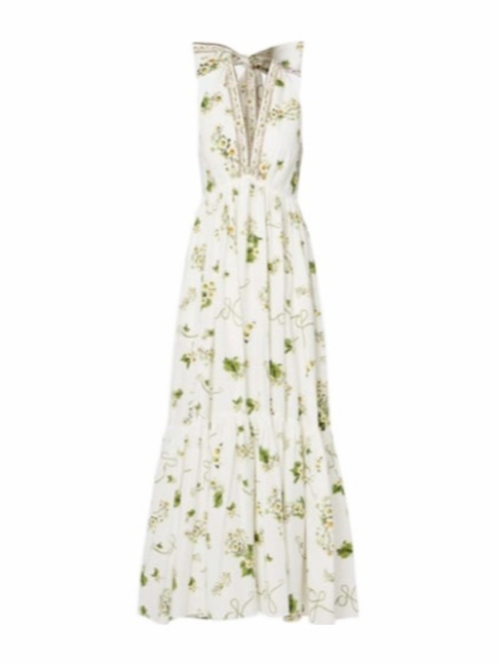 Camilla White Maxi Dress with Green Floral Print